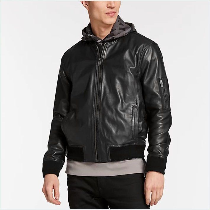  TIMBER Mens Classic Leather Bomber Jacket