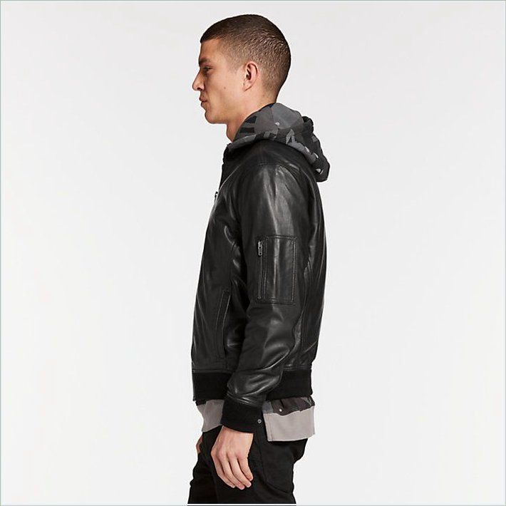  TIMBER Mens Classic Leather Bomber Jacket