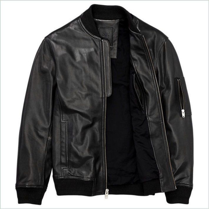  TIMBER Mens Classic Leather Bomber Jacket