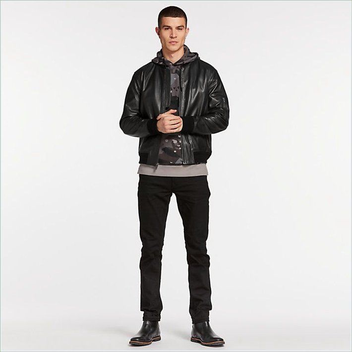  TIMBER Mens Classic Leather Bomber Jacket