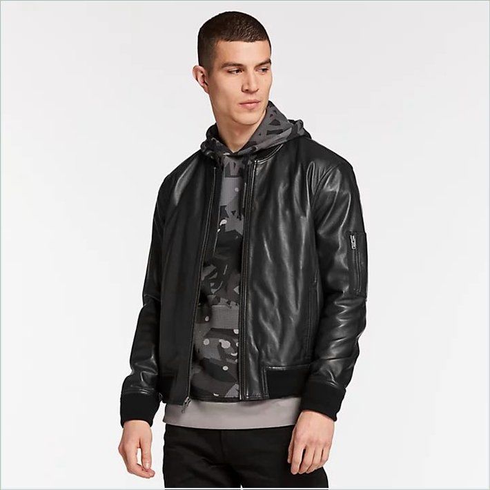  TIMBER Mens Classic Leather Bomber Jacket