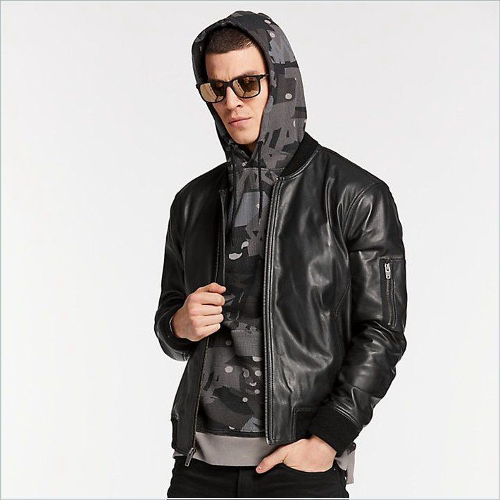  TIMBER Mens Classic Leather Bomber Jacket