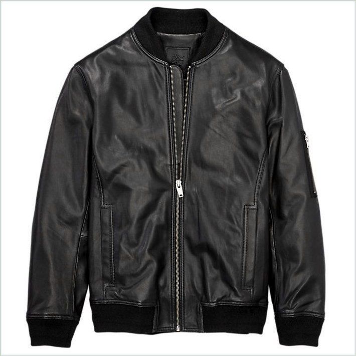  TIMBER Mens Classic Leather Bomber Jacket